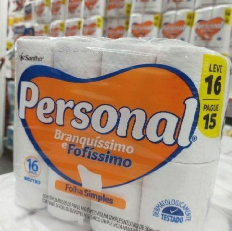 Papel Higiênico Personal Branquíssimo e Fofíssimo Folha Simples Leve 16 Pague 15 rolos de 30 m Papel Higiênico Personal Branquíssimo e Fofíssimo Folha Simples Leve 16 Pague 15 rolos de 30 m