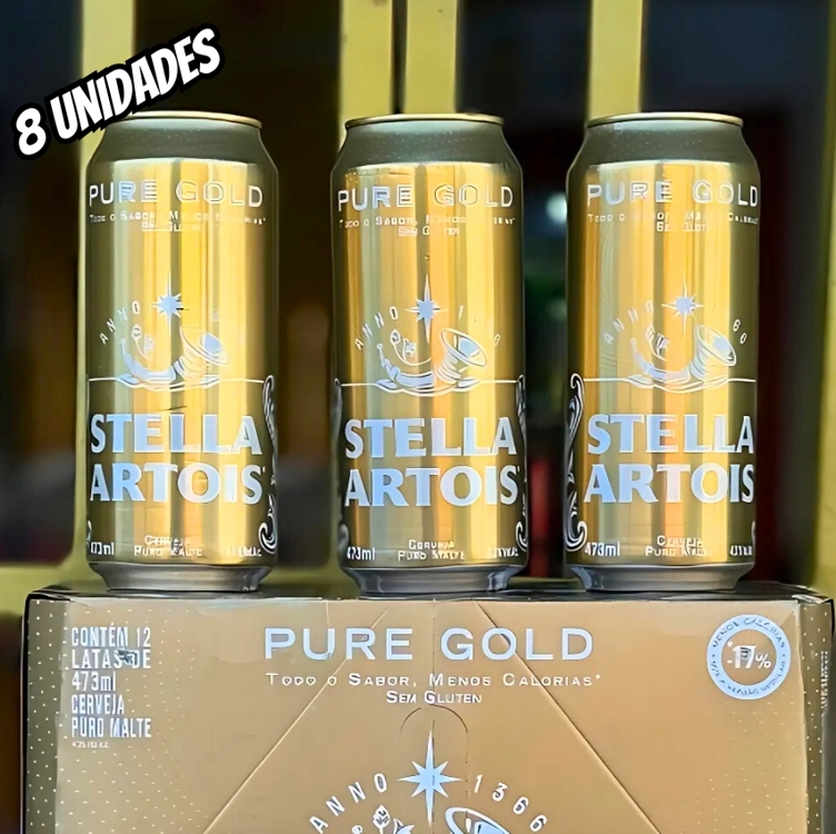 Cerveja Stella Artois Pure Gold Puro Malte 8 Unidades Lata 350ml Cerveja Stella Artois Pure Gold Puro Malte 8 Unidades Lata 350ml