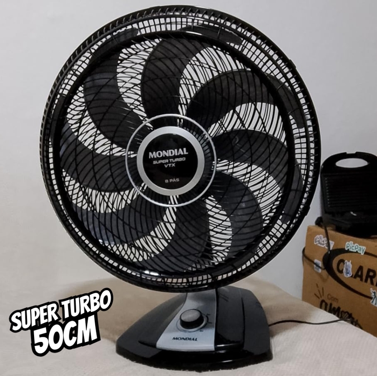 Ventilador 50cm Super Turbo 8 Pás, Mondial, Preto/Prata, 150W, 110V - VTX-50-8P Ventilador 50cm Super Turbo 8 Pás, Mondial, Preto/Prata, 150W, 110V - VTX-50-8P