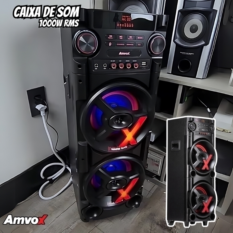 Amvox Caixa de Som Amplificada ACA 1000 New X SFM - 1000W RMS, Bluetooth, Amplificador Digital, Equalizador, USB Amvox Caixa de Som Amplificada ACA 1000 New X SFM - 1000W RMS, Bluetooth, Amplificador Digital, Equalizador, USB