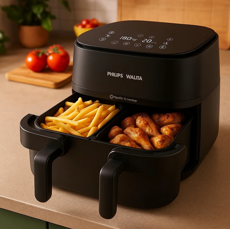Fritadeira Airfryer Série 1000 Duplo Cesto 7,1L, Philips Walita, 2450W, 2 anos de garantia, 220v - NA150/09 Fritadeira Airfryer Série 1000 Duplo Cesto 7,1L, Philips Walita, 2450W, 2 anos de garantia, 220v - NA150/09