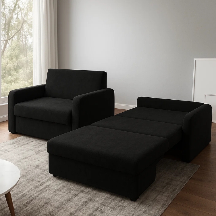 Sofá Cama Versátil 2 Lugares Veludo Selmer Cor Preto Selmer Estofados Sofá Cama Versátil 2 Lugares Veludo Selmer Cor Preto Selmer Estofados
