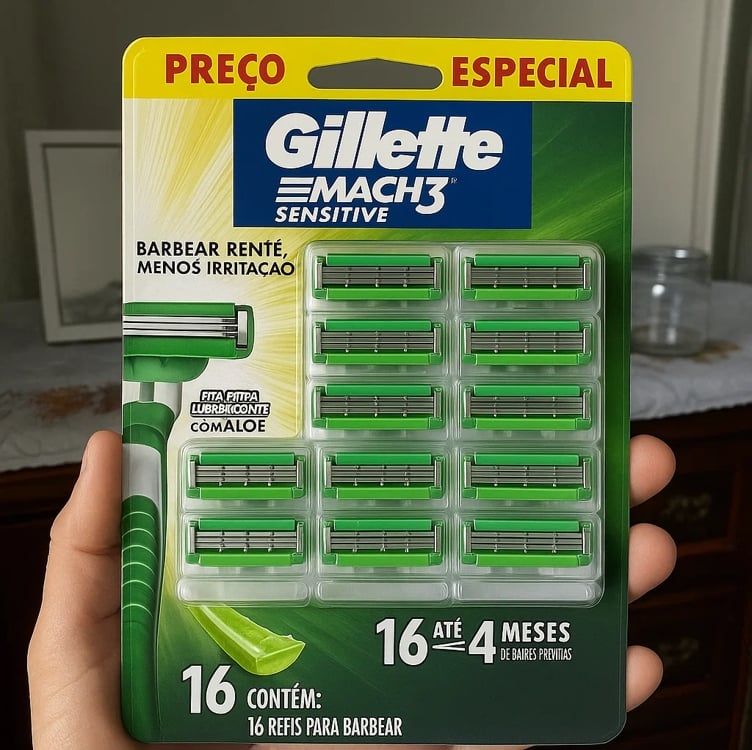 Carga para Aparelho de Barbear Gillette Mach3 Sensitive 16 unidades Carga para Aparelho de Barbear Gillette Mach3 Sensitive 16 unidades