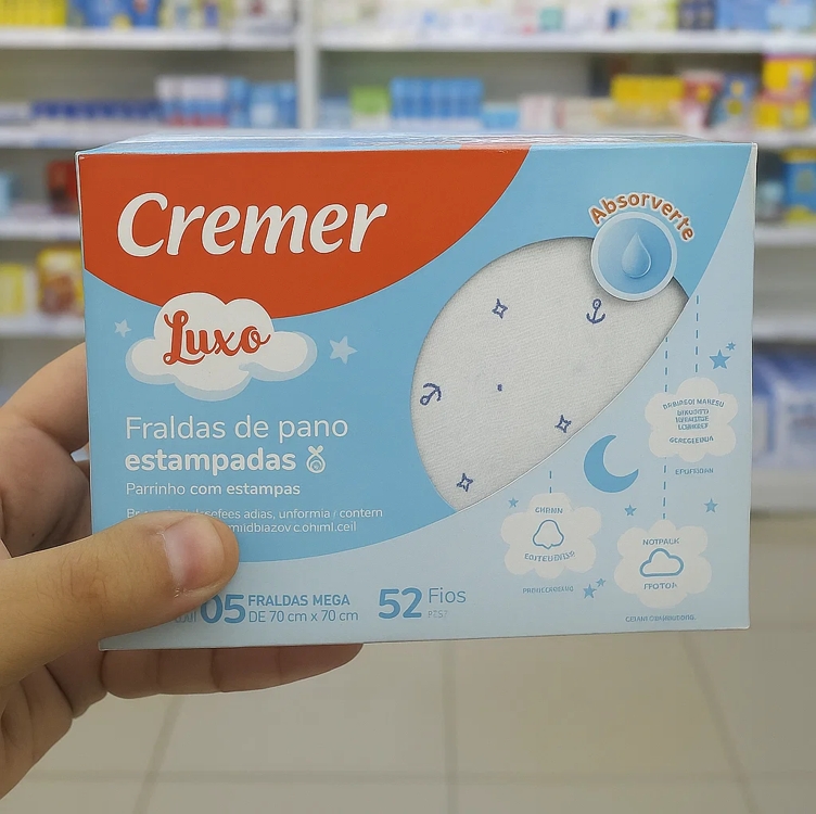 Fralda Luxo Estampa Masculina PC com 5 Unidades, Cremer (Embalagem pode variar) Fralda Luxo Estampa Masculina PC com 5 Unidades, Cremer (Embalagem pode variar)