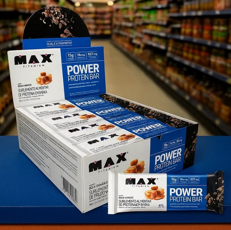 Power Protein Bar 41g Display Com 12 Unid Max Titanium Sabor Milk caramel Power Protein Bar 41g Display Com 12 Unid Max Titanium Sabor Milk caramel