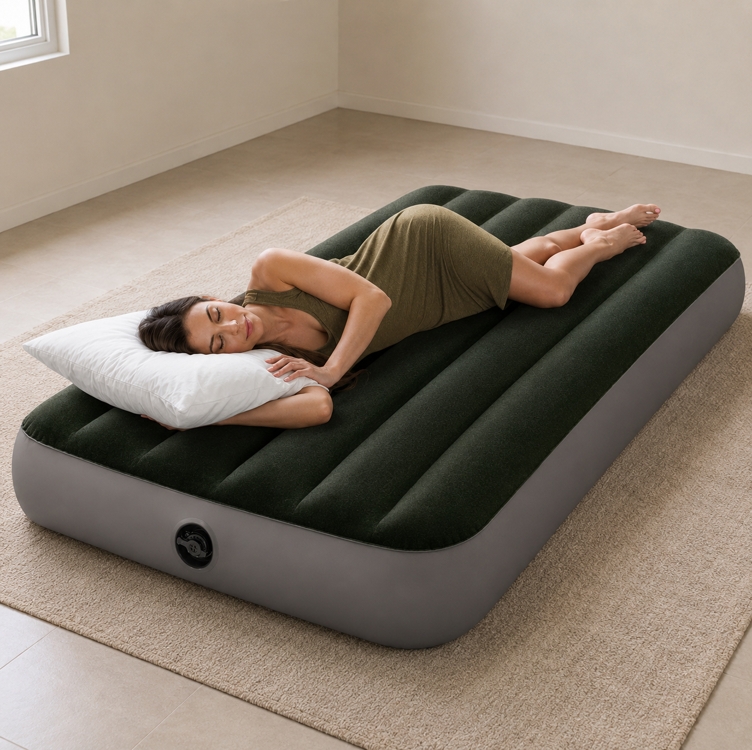 INTEX Colchão de Ar Prestígio Dura-Beam 64107E: Fiber-Tech - Solteiro - Altura da Cama 25 cm - Capacidade de Peso 136 kg - Verde - Bomba Vendida Separadamente
