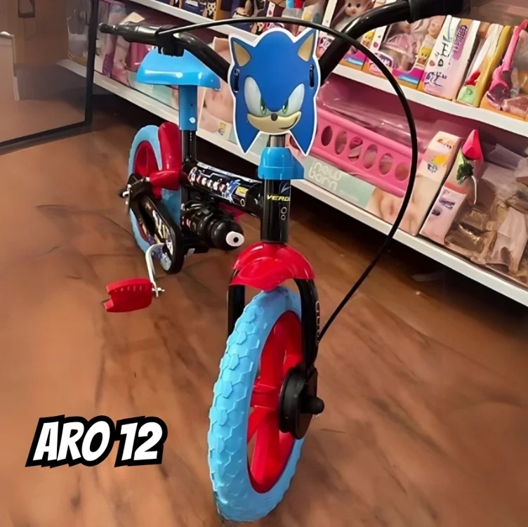 Verden Bicicleta Infantil Sonic Aro 12 Preta e Azul com rodinhas e garrafinha Verden Bicicleta Infantil Sonic Aro 12 Preta e Azul com rodinhas e garrafinha