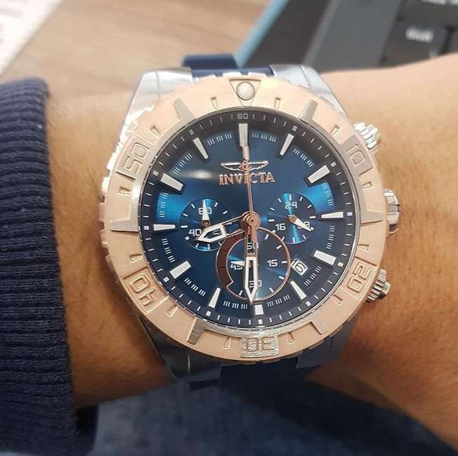 Relógio masculino Invicta Aviator 22523, pulseira de silicone, azul Relógio masculino Invicta Aviator 22523, pulseira de silicone, azul