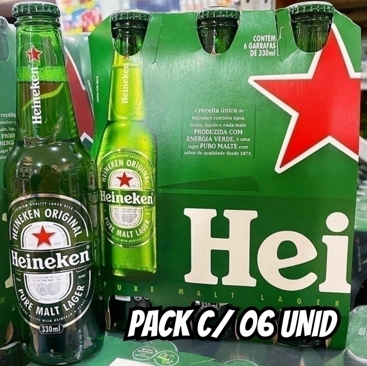 Cerveja Heineken Long Neck, Pack 6 unidades, 330Ml Cerveja Heineken Long Neck, Pack 6 unidades, 330Ml