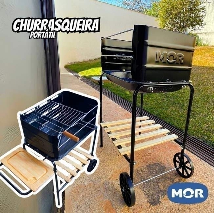 Churrasqueira Mor Califórnia 3011 com Grelha, Tábua, Espetos e Rodas para Transporte Churrasqueira Mor Califórnia 3011 com Grelha, Tábua, Espetos e Rodas para Transporte
