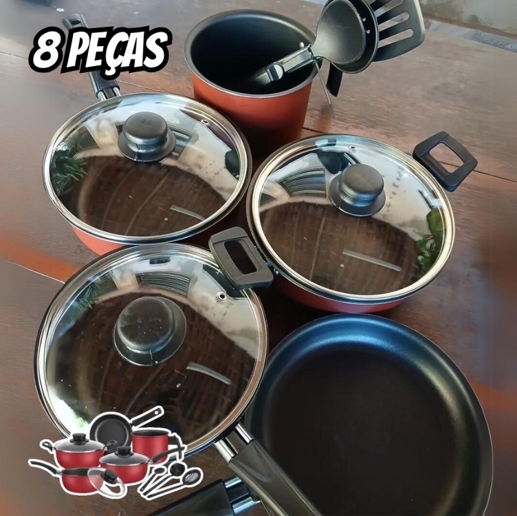 Conjunto De Panelas 8 Pçs Teflon Tampas De Vidro Promoção Conjunto De Panelas 8 Pçs Teflon Tampas De Vidro Promoção