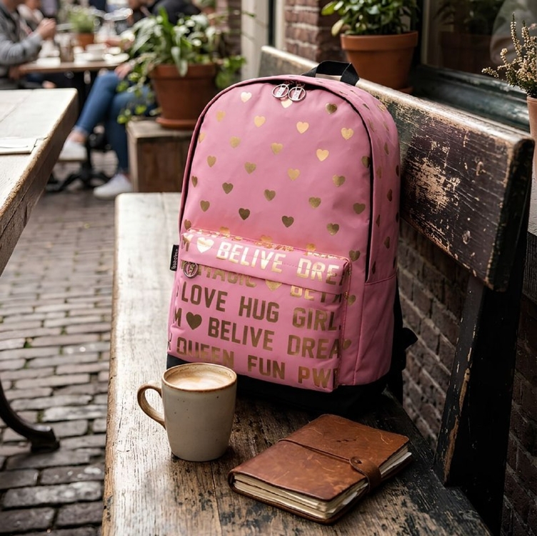 Bolsa Love Feminina Mochila Escolar Spector Reforçada Rosa Corações