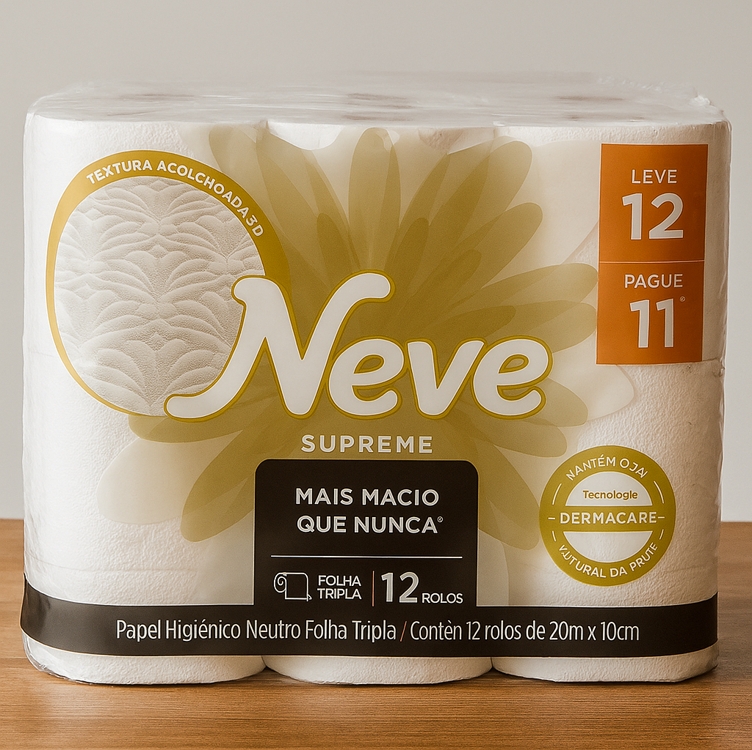 Neve Papel Higiênico Supreme Folha Tripla, 20m, Leve 12 Pague 11 Rolos Neve Papel Higiênico Supreme Folha Tripla, 20m, Leve 12 Pague 11 Rolos