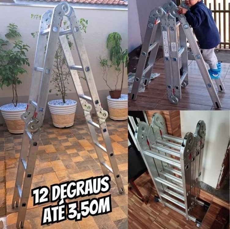 Escada de alumínio multifuncional 4 x 3 com 12 degraus 13 em 1 Botafogo Lar & Lazer ESC0292 cinza Escada de alumínio multifuncional 4 x 3 com 12 degraus 13 em 1 Botafogo Lar & Lazer ESC0292 cinza