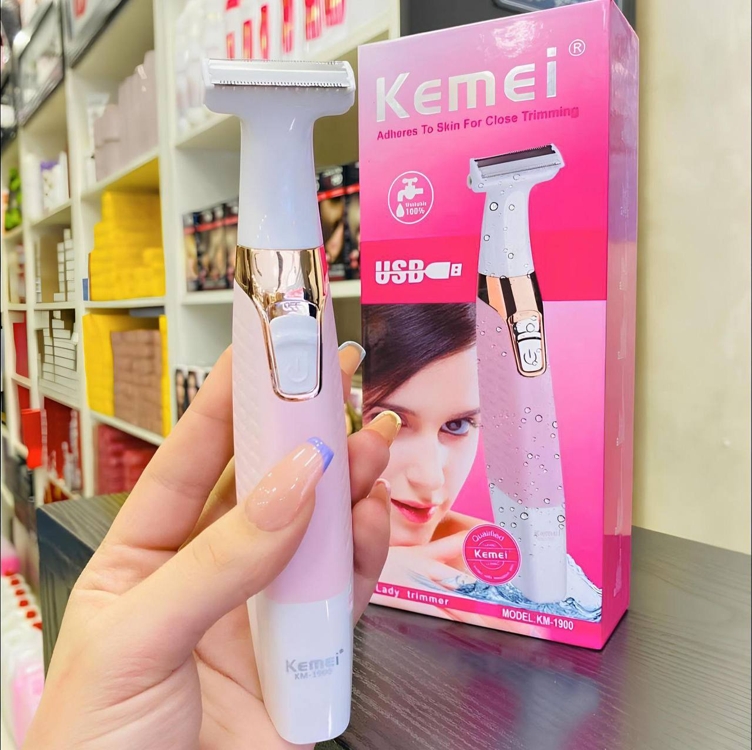 Depilador Elétrico Recarregável Kemei Km-1900 Para Zonas Íntimas Bivolt Rosa 127/220v