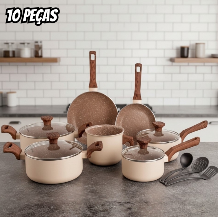 Mimo Style Jogo de Panelas Premium 10 Peças Indução, Revestimento Cerâmico Antiaderente com Utensilios Cook Quartz