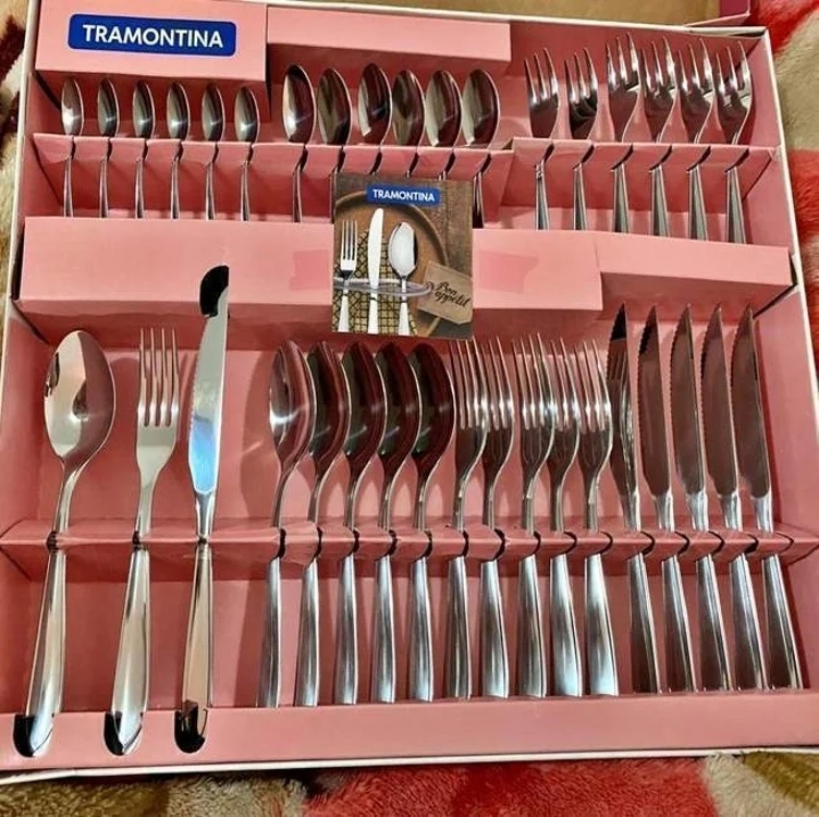 Faqueiro Aço Inox Com Faca Para Churrasco Com 36 Peças Tramontina Laguna Prata Faqueiro Aço Inox Com Faca Para Churrasco Com 36 Peças Tramontina Laguna Prata