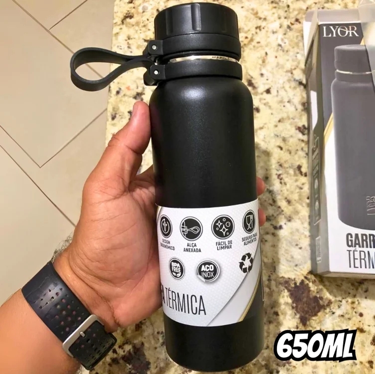 Garrafa Térmica de Aço Inox Explorer Azul 650ml - Lyor Garrafa Térmica de Aço Inox Explorer Azul 650ml - Lyor