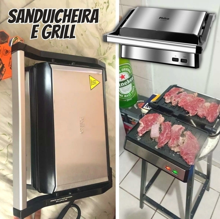 Grill Philco PGR21PI Maxx Clean 2 em 1 Ret - Retangular 1000W Antiaderente com Coletor de Gord Grill Philco PGR21PI Maxx Clean 2 em 1 Ret - Retangular 1000W Antiaderente com Coletor de Gord