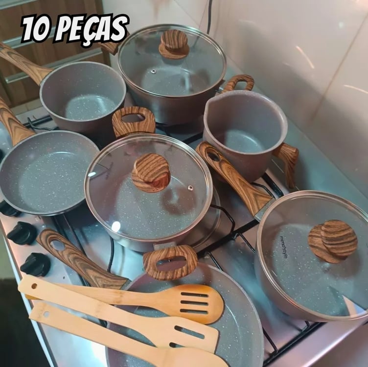 Mimo Style, Jogo de Panelas Cerâmica 10 Peças Indução Style Cook Grafite Bambu Mimo Style, Jogo de Panelas Cerâmica 10 Peças Indução Style Cook Grafite Bambu