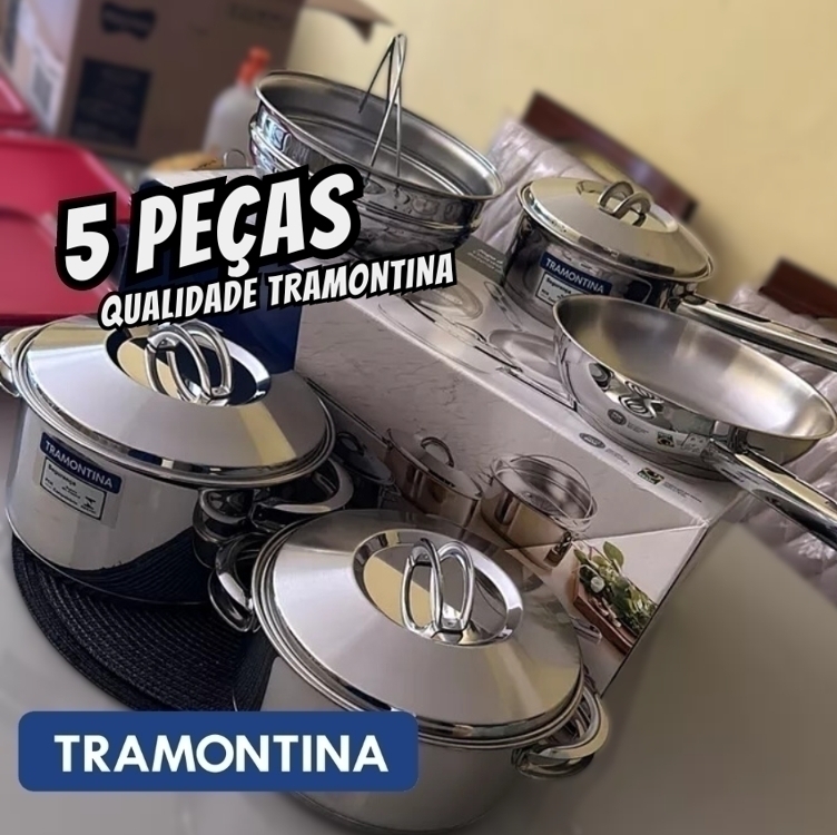 Jogo Panelas 5 Peças Aço Inox Fundo Triplo Solar Tramontina Jogo Panelas 5 Peças Aço Inox Fundo Triplo Solar Tramontina