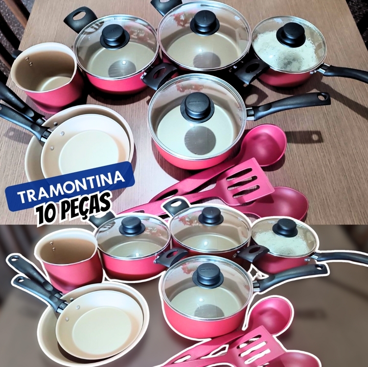 Jogo De Panelas Tramontina Turim Em Alumínio Com Revestimento Interno E Externo Em Antiaderente Starflon Max Vermelho 10 Peças Jogo De Panelas Tramontina Turim Em Alumínio Com Revestimento Interno E Externo Em Antiaderente Starflon Max Vermelho 10 Peças