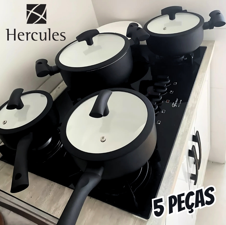 Conjunto Panelas 5 Peças Ceramica 3mm Hercules Indução Preto Conjunto Panelas 5 Peças Ceramica 3mm Hercules Indução Preto