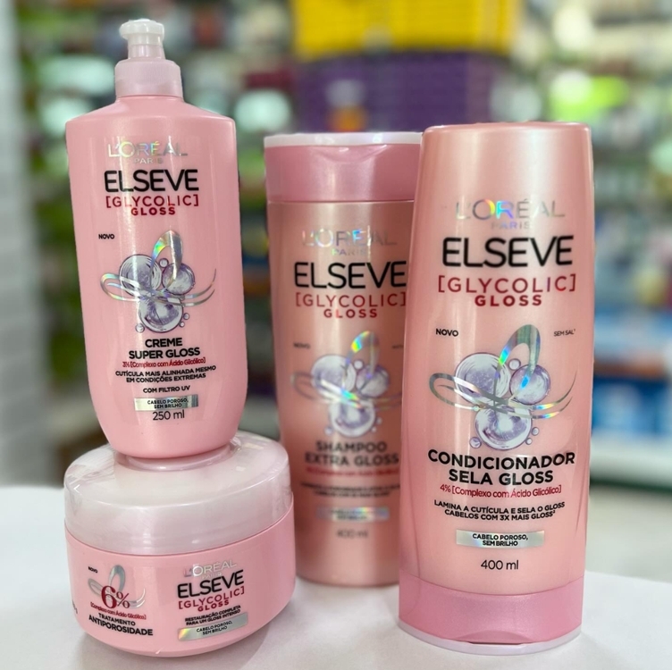 Elseve Glycolic Gloss Kit - Shampoo + Condicionador + Creme Super Gloss + Creme de Tratamento Elseve Glycolic Gloss Kit - Shampoo + Condicionador + Creme Super Gloss + Creme de Tratamento