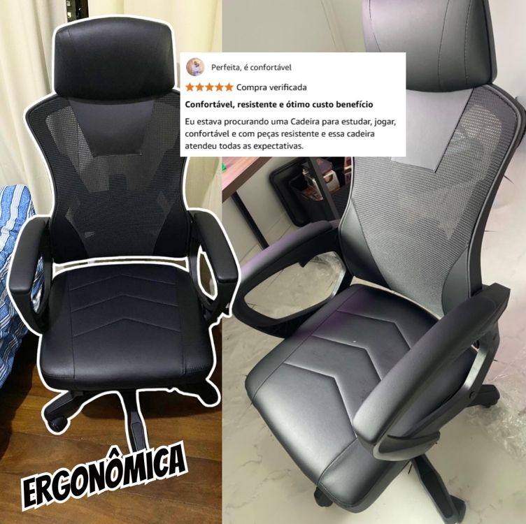 Cadeira Office Presidente Supreme - Cadeira Ergonômica Reclinável - Até120kg, Giratória, Inclinação 12 graus, Encosto com Tela Mesh, Espuma Dupla, Rodas de Duplo Giro - Preta Cadeira Office Presidente Supreme - Cadeira Ergonômica Reclinável - Até120kg, Giratória, Inclinação 12 graus, Encosto com Tela Mesh, Espuma Dupla, Rodas de Duplo Giro - Preta