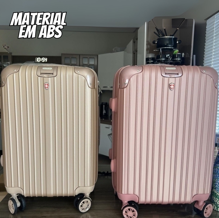 Mala de Bordo em ABS Swiss Go Suiça para Viagem Cadeado Integrado Rodas 360º Dourado Mala de Bordo em ABS Swiss Go Suiça para Viagem Cadeado Integrado Rodas 360º Dourado