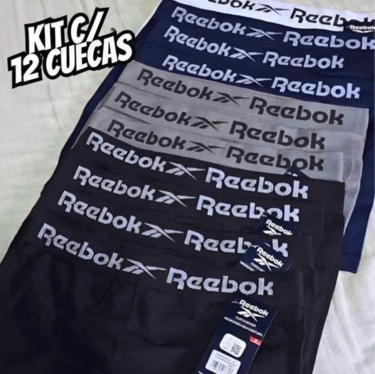 Kit 12 Cuecas Boxer Reebok Original Microfibra Sem Costura Kit 12 Cuecas Boxer Reebok Original Microfibra Sem Costura