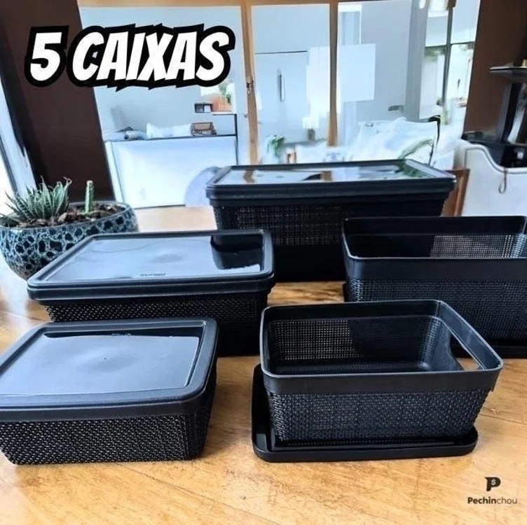 Kit 5 Caixas Organizadoras Cesto Tampa Multiuso 2l 6l 16l Kit 5 Caixas Organizadoras Cesto Tampa Multiuso 2l 6l 16l
