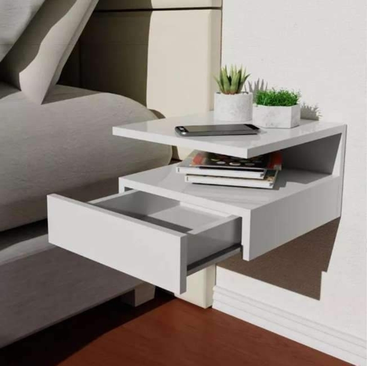 Mesa De Cabeceira Suspenso Branco Com Gaveta E Prateleira Mesa De Cabeceira Suspenso Branco Com Gaveta E Prateleira