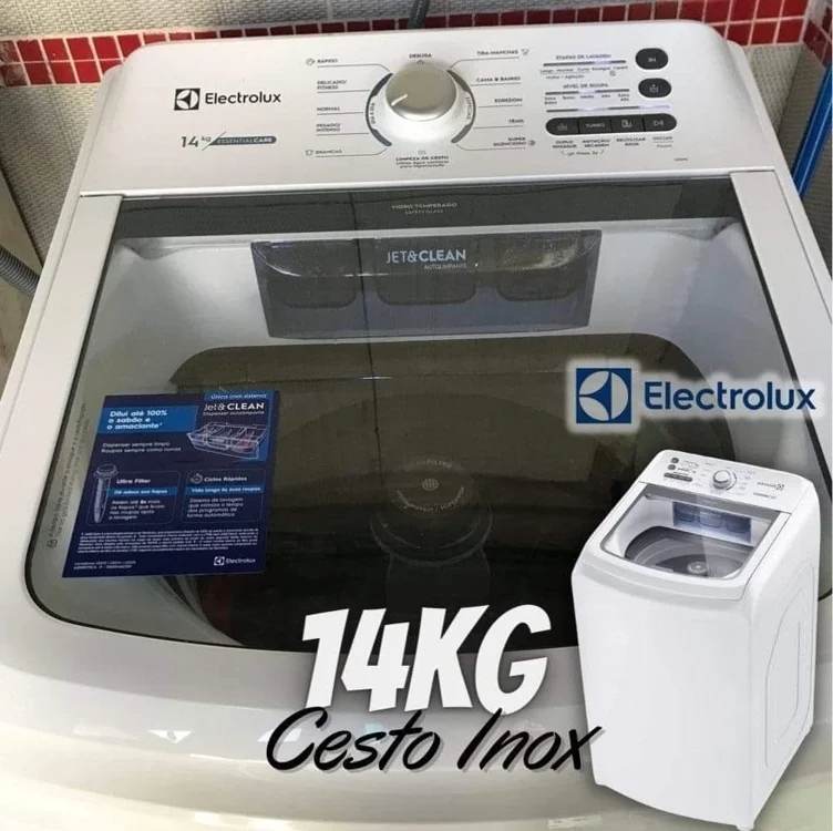 Lavadora de Roupas Electrolux LED14 Essential Care 14Kg Cesto Inox 11 Programas de Lavagem Branca Lavadora de Roupas Electrolux LED14 Essential Care 14Kg Cesto Inox 11 Programas de Lavagem Branca