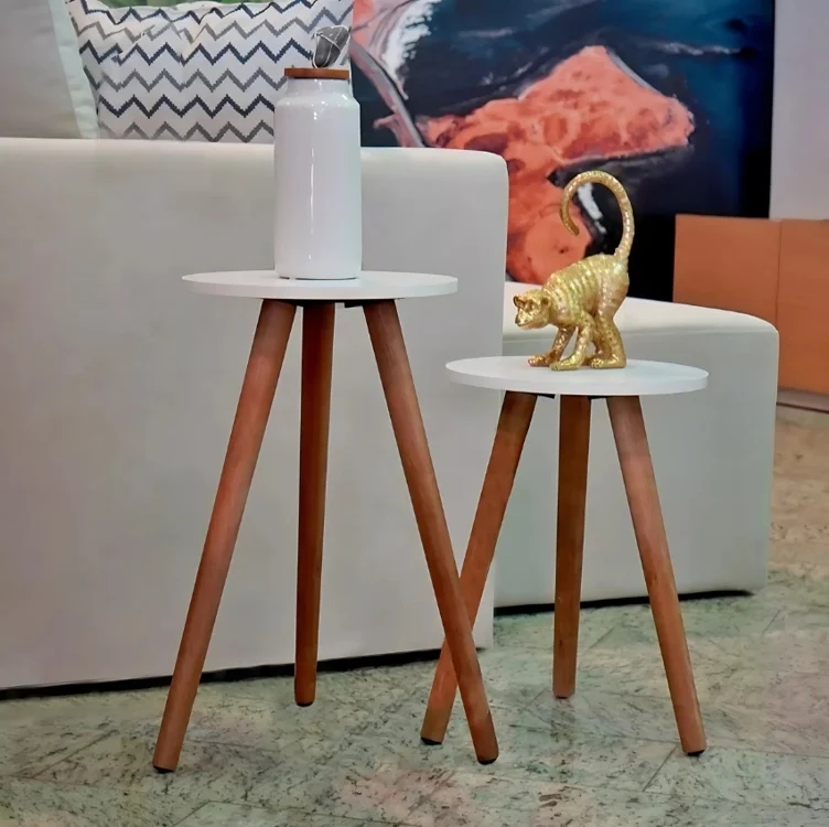Conjunto Mesa Redonda Lateral De Canto Apoio Pe Palito Mdf Conjunto Mesa Redonda Lateral De Canto Apoio Pe Palito Mdf