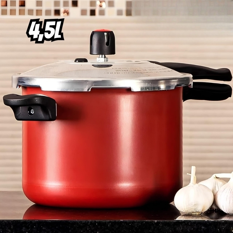Panela De Pressão Fechamento Externo Antiaderente 4,5l Cor Vermelho Panela De Pressão Fechamento Externo Antiaderente 4,5l Cor Vermelho
