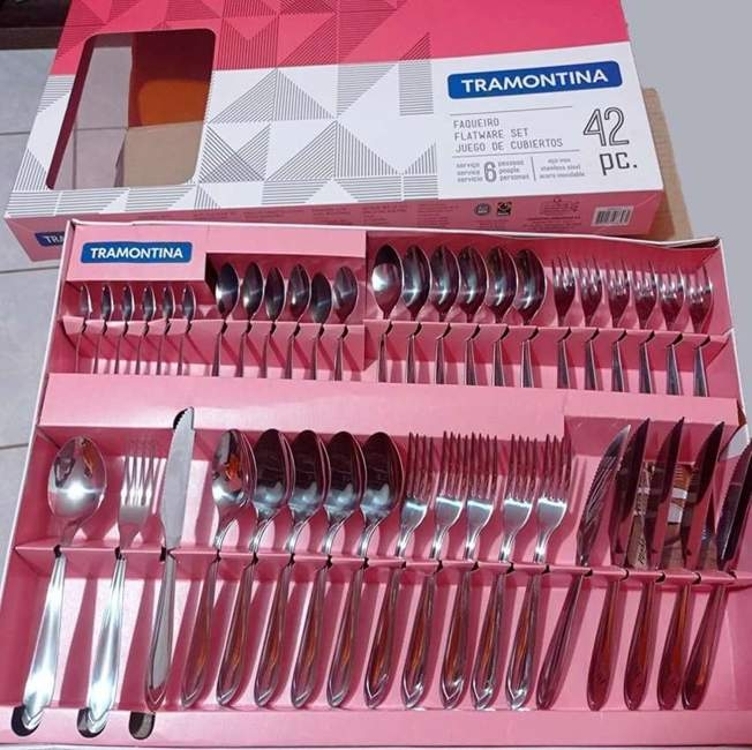 Faqueiro Aço Inox Com Faca Para Churrasco Com 42 Peças Tramontina Laguna Faqueiro Aço Inox Com Faca Para Churrasco Com 42 Peças Tramontina Laguna