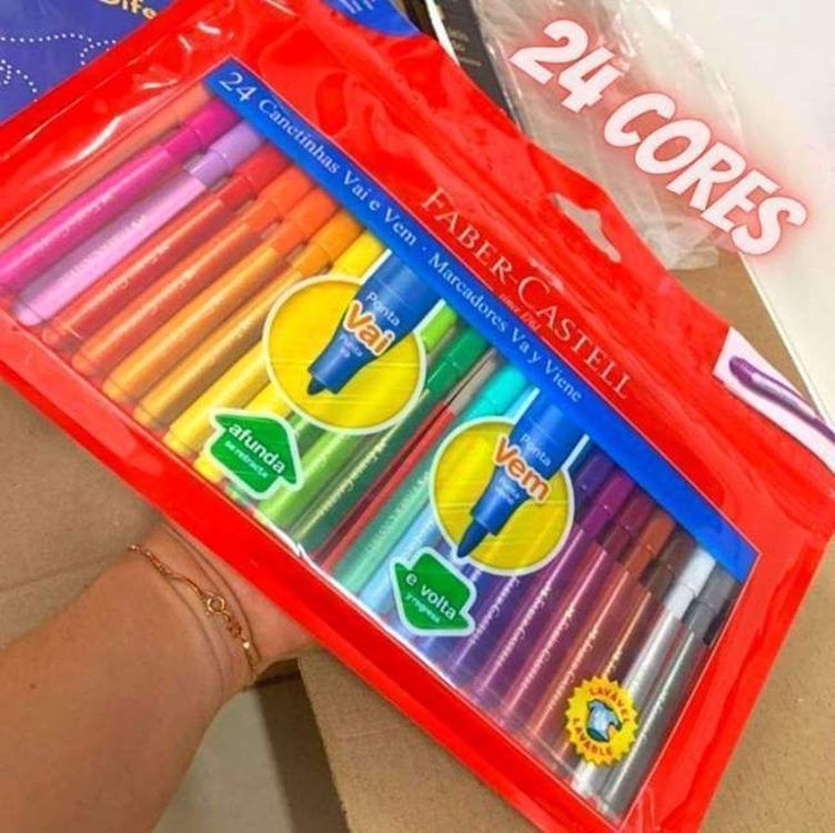 Canetinha Ponta Vai e Vem 24 Cores, Faber-Castell Canetinha Ponta Vai e Vem 24 Cores, Faber-Castell
