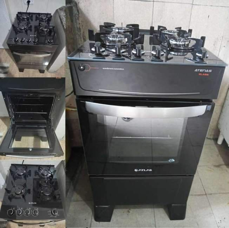 Fogão Atlas 4 Bocas preto Atenas Glass com Acendimento automático - Bivolt - Atlas Eletrodomésticos Fogão Atlas 4 Bocas preto Atenas Glass com Acendimento automático - Bivolt - Atlas Eletrodomésticos