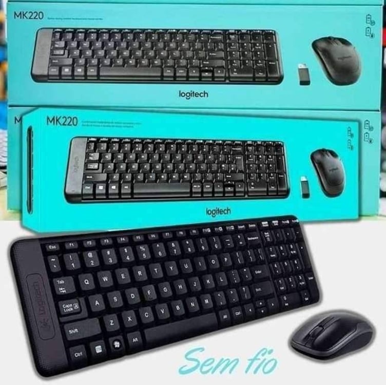 Combo Teclado e Mouse sem fio Logitech MK220 com Design Compacto, Conexão USB, Pilhas Inclusas e Layout ABNT2 Combo Teclado e Mouse sem fio Logitech MK220 com Design Compacto, Conexão USB, Pilhas Inclusas e Layout ABNT2