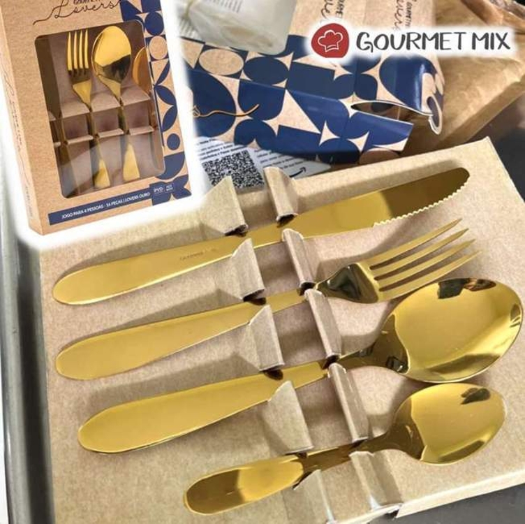 Faqueiro Dourado Lovers Aço Inox 16 Peças Gourmet Mix Faqueiro Dourado Lovers Aço Inox 16 Peças Gourmet Mix