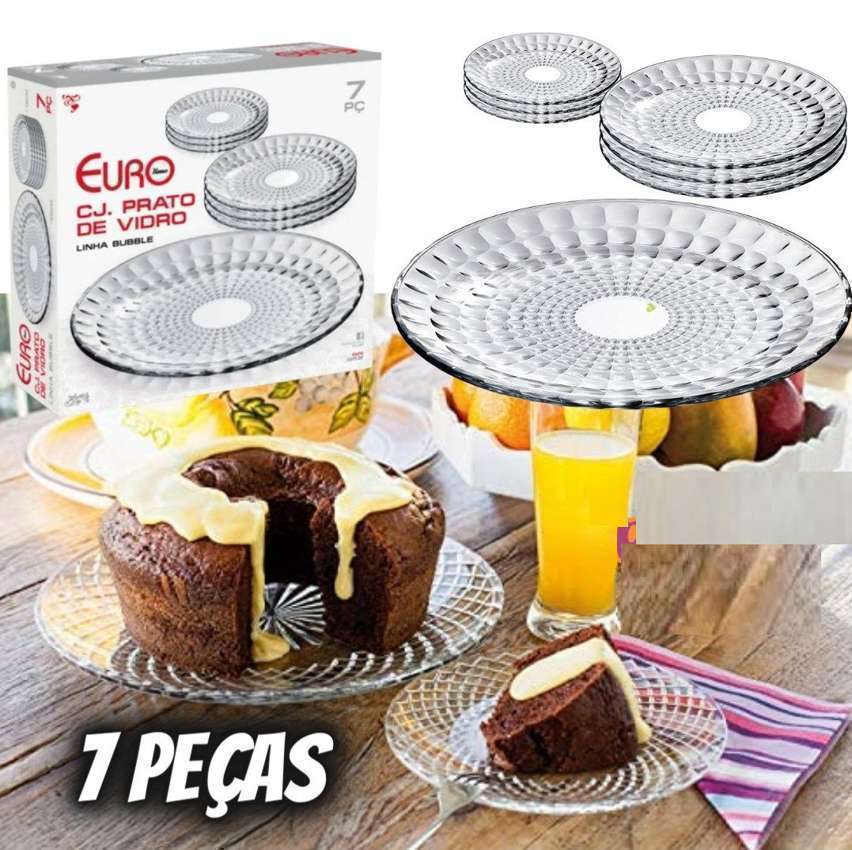Conjunto de Pratos de Vidro 7 peças Bubble, VDR7528, Euro Home Conjunto de Pratos de Vidro 7 peças Bubble, VDR7528, Euro Home