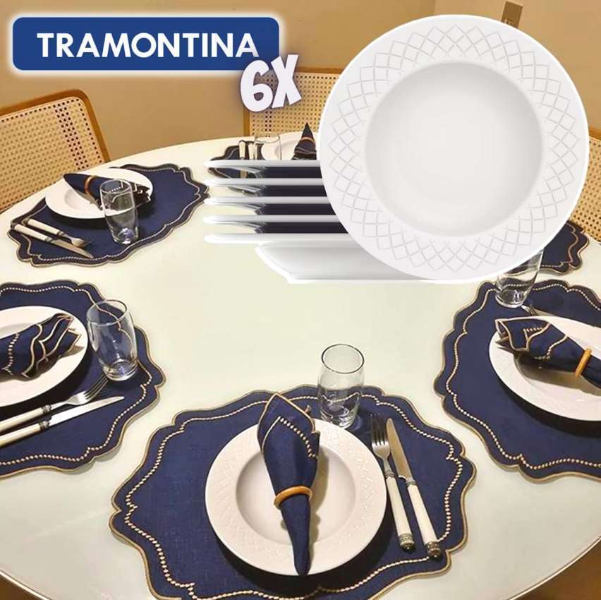 Kit Prato Fundo Tramontina Ingrid em Porcelana Decorada 23 cm 06 Peças Kit Prato Fundo Tramontina Ingrid em Porcelana Decorada 23 cm 06 Peças