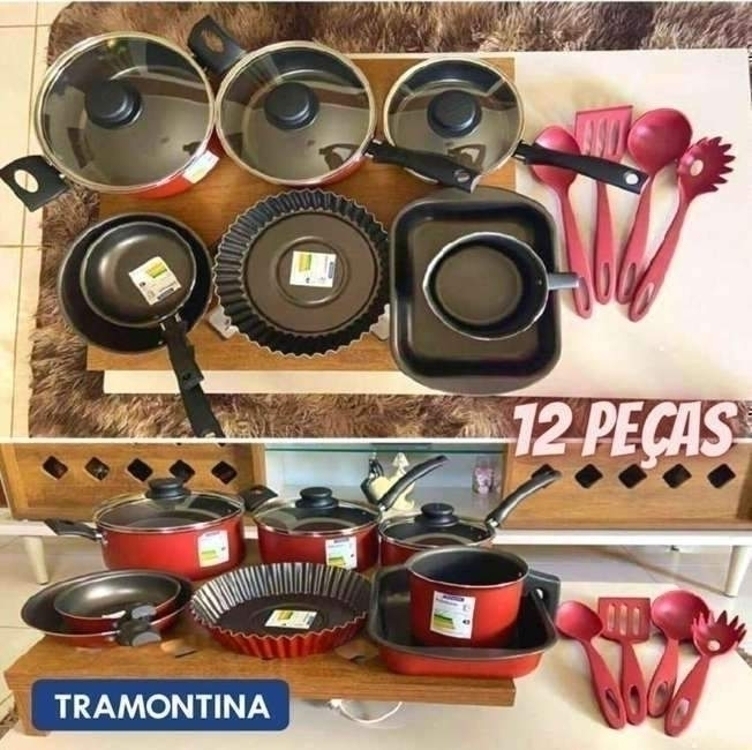 Kit para Cozinha 12 Peças com Jogo de Panelas Vermelho e Utensilios Tramontina Turim Kit para Cozinha 12 Peças com Jogo de Panelas Vermelho e Utensilios Tramontina Turim