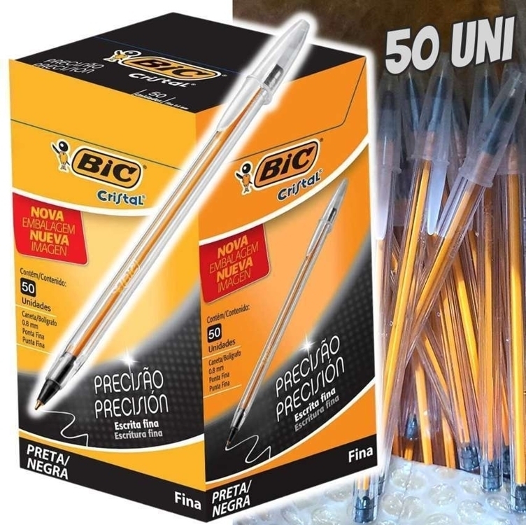 Caneta Esferográfica BIC Cristal Precisão e Suavidade, Preta, Ponta Ultra Fina, 0.8mm, 886649, 50 unidades Caneta Esferográfica BIC Cristal Precisão e Suavidade, Preta, Ponta Ultra Fina, 0.8mm, 886649, 50 unidades