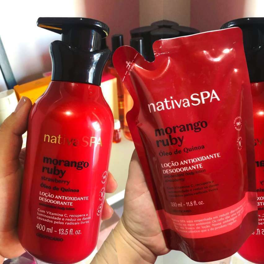 Combo Nativa SPA Morango Ruby: Loção Corporal 400ml + Refil 350ml Combo Nativa SPA Morango Ruby: Loção Corporal 400ml + Refil 350ml