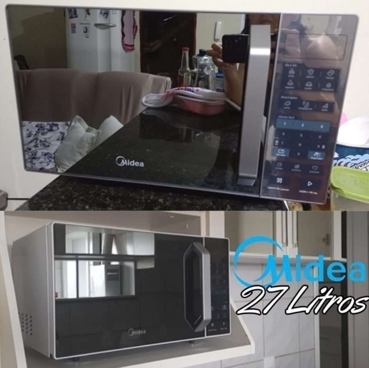 Forno Micro-ondas 27L Prata Espelhado Midea LED 127V MXSA27S1 Forno Micro-ondas 27L Prata Espelhado Midea LED 127V MXSA27S1