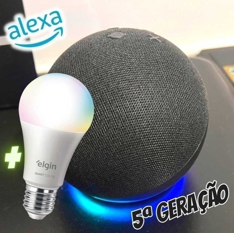 Echo Dot 5ª geração | O Echo Dot com o melhor som já lançado | Cor Preta + Lâmpada Elgin 10W Echo Dot 5ª geração | O Echo Dot com o melhor som já lançado | Cor Preta + Lâmpada Elgin 10W