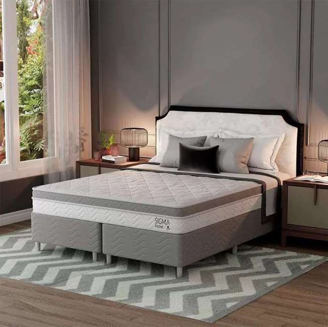 Cama Box com Colchão Queen Sigma Molas Ensacadas (22x158x198) Branco e Cinza - Modern Cama Box com Colchão Queen Sigma Molas Ensacadas (22x158x198) Branco e Cinza - Modern