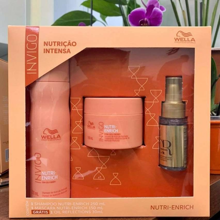 Kit Nutri Enrich Shampoo, Máscara E Oil Reflections - Wella Kit Nutri Enrich Shampoo, Máscara E Oil Reflections - Wella